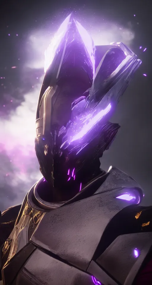 Image similar to Destiny 2 warlock portrait, head to toe, cinematic, vfx, particle lighting, purple void particles, space wizard, unreal engine 5, trending on artstation