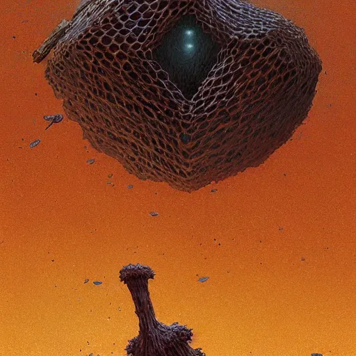 Image similar to A digital painting of a meteor containing an insect hive, Wayne Barlowe Greg Rutkowski