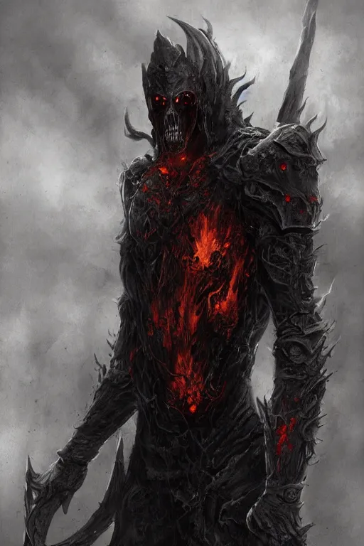 Prompt: undead flame knight, digital art, trending on artstation, professional illustration by seb mckinnon, david romero, artgerm, ultra detailed, fantasy, unsettling, creepy, horror