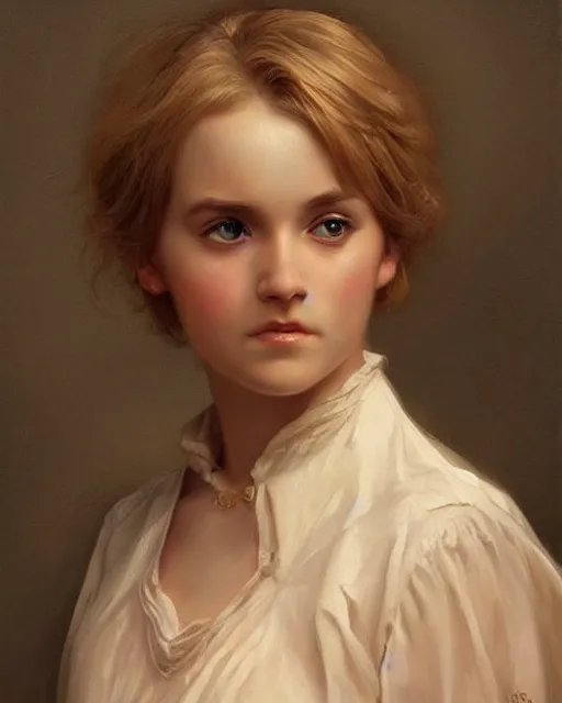 Image similar to a girl, face expressing a disbelief, oil on canvas, artstation, by j. c. leyendecker and edmund blair leighton and charlie bowater, beautiful face, octane, very aesthetic!!!!!!!!!!!!!!! stunning gorgeous big eyes