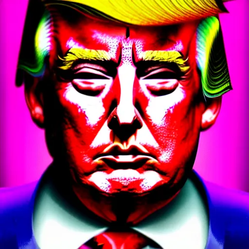 Image similar to an extremely psychedelic portrait of donald trump, surreal, lsd, face, detailed, intricate, elegant, lithe, highly detailed, digital painting, artstation, concept art, smooth, sharp focus, illustration