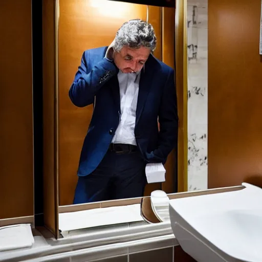 Image similar to gerald darmanin is searching his dignity in the toilets