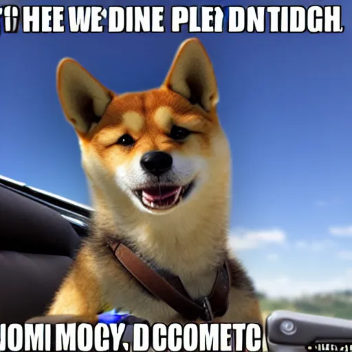 Prompt: doge is the pilot of a commercial jet. whimsical photo meme. kabosu the shiba - inu.