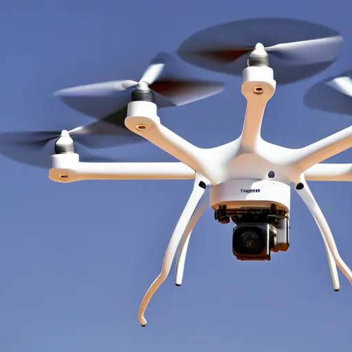 Image similar to sleek white industrial drone, with googly eyes, for monitoring the australian desert, XF IQ4, 150MP, 50mm, F1.4, ISO 200, 1/160s, dawn, golden ratio, rule of thirds