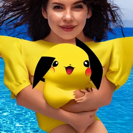 Image similar to pikachu woman in a microkini