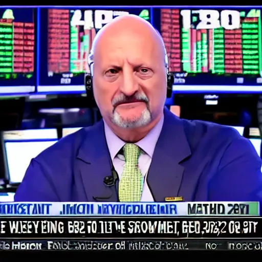 Image similar to Jim Cramer crying, stock market crashing in background