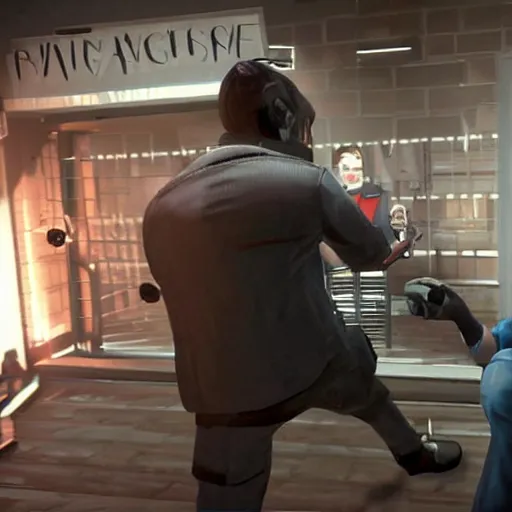 Image similar to Screenshot from the PC game Payday: The Heist demonstrating the fursuit unlock