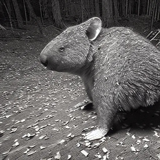 Image similar to a scary angry wombat caught on nighvision trailcam