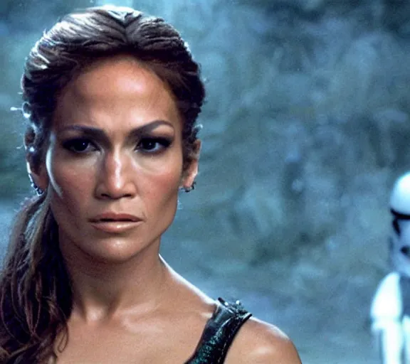 Image similar to a movie still of jennifer lopez as princess leigha in the movie star wars