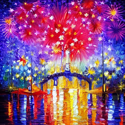 Image similar to When the fireworks are in full bloom by oil painting， clear background