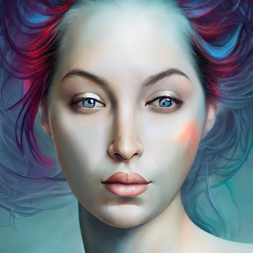 Image similar to a picture of a woman with a spiral in her hair, an airbrush painting by marco mazzoni, featured on zbrush central, generative art, zbrush, behance hd, airbrush art