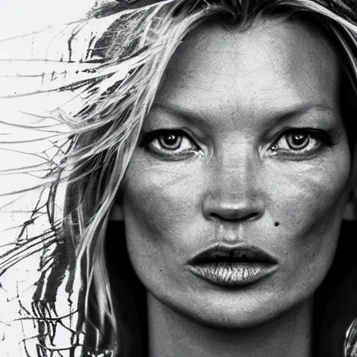 Image similar to kate moss dressed up as a knight in shining armour, hyper realistic, reflections, shadows, photo realistic, 8k