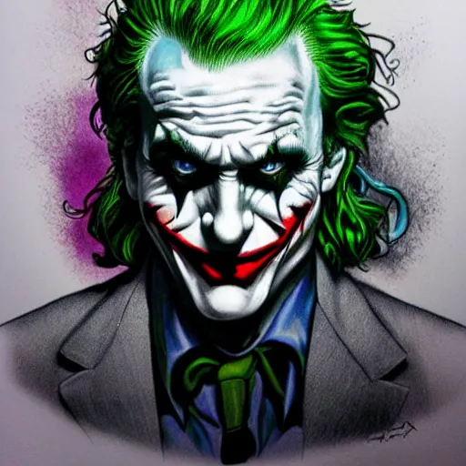 Image similar to the joker airbrush drawing, in the style of greg rutowski, hyper detailed