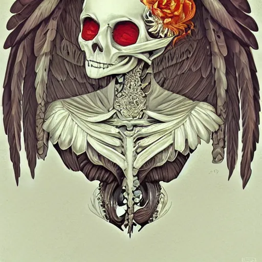 Prompt: anime manga skull portrait young woman skeleton, eagle bird wings intricate, elegant, highly detailed, digital art, ffffound, art by JC Leyendecker and sachin teng