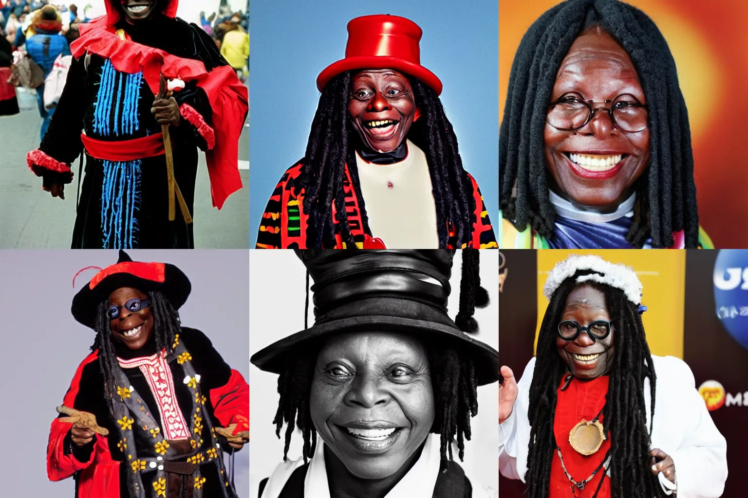 Prompt: whoopie goldberg as zwarte piet