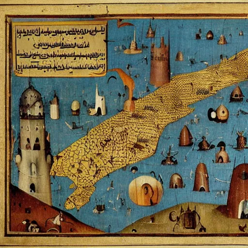 Image similar to middle east map by hieronymus bosch,