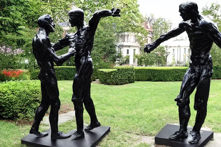 Image similar to full body, alan turing wrestling with agent smith, sculpture by auguste rodin