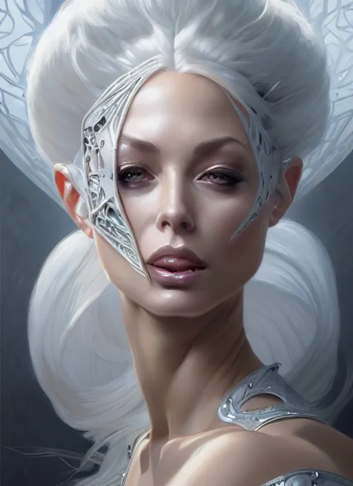 Prompt: portrait of aggressive isabelledeltore, d & d, white, fantasy, intricate, elegant, highly detailed, digital painting, artstation, concept art, smooth, sharp focus, illustration, art by artgerm and greg rutkowski and alphonse mucha