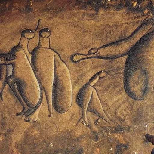 Image similar to cave painting of aliens