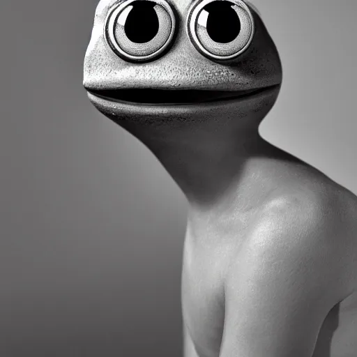 Prompt: portrait of Pepe the frog by Cecil Beaton , glamorous Hollywood style lighting, black and white, photorealistic