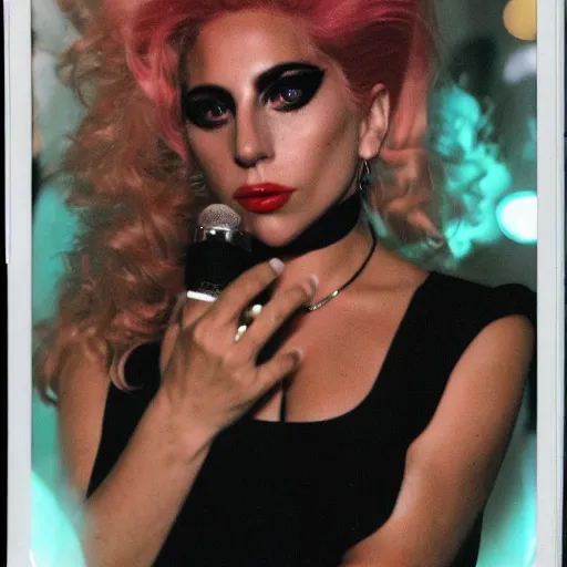 Image similar to polaroid of lady gaga in the 80s, disco setting , Highly realistic. High resolution. Highly detailed. Dramatic. 8k.4k