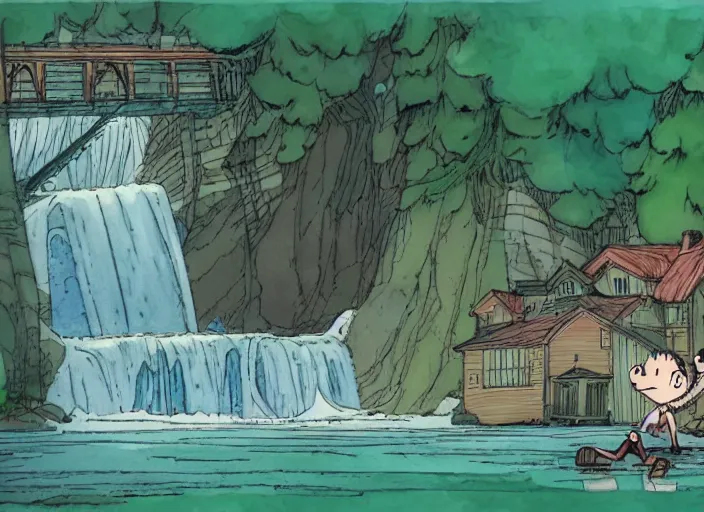 Image similar to First image from Bill Watterson's gorgeous hand-animated film Chagrin Falls, watercolor, cel-shading, 8k print