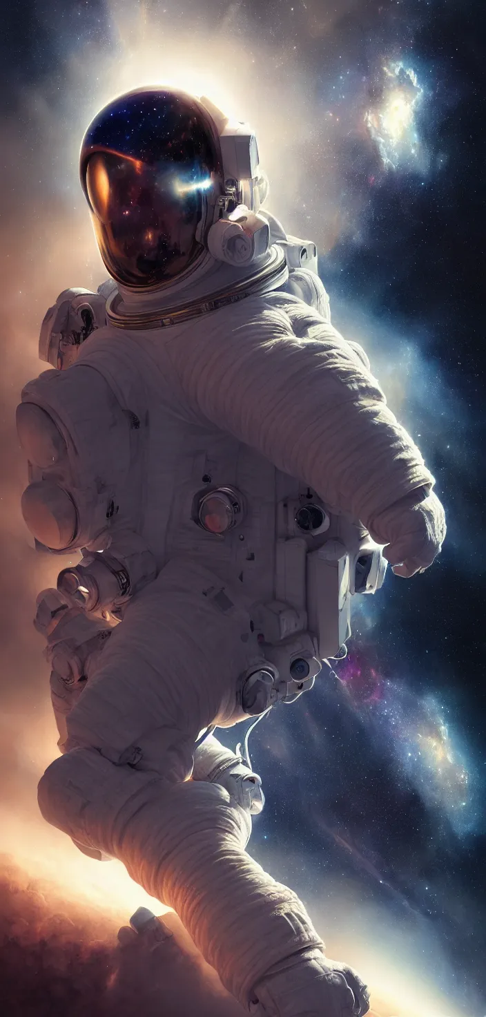 Prompt: astronaut in nebula,photorealiatic,hyperdetailed,hyperrealistic,studio lighting,studio photography,professional photography,professional lighting,detailed face,3 point lighting,4k,digital art,ultra realistic,ultra detailed,art by greg rutkowski,dramatic