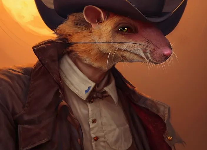 Image similar to character portrait feature of the anthro male anthropomorphic rat fursona wearing cowboy outfit wild west desperado sitting in an old monte carlo, a man whose heart is hollow, character design stylized by charlie bowater, ross tran, artgerm, makoto shinkai, detailed, soft lighting, rendered in octane