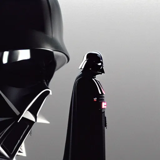 Image similar to an over the shoulder point of view of Darth Vader looking at the space,