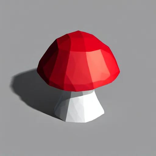 Image similar to Matte 3d low poly icon of a red mushroom with white spots, lat lighting, isometric perspective on pure white background, soft shadows, 3d render,