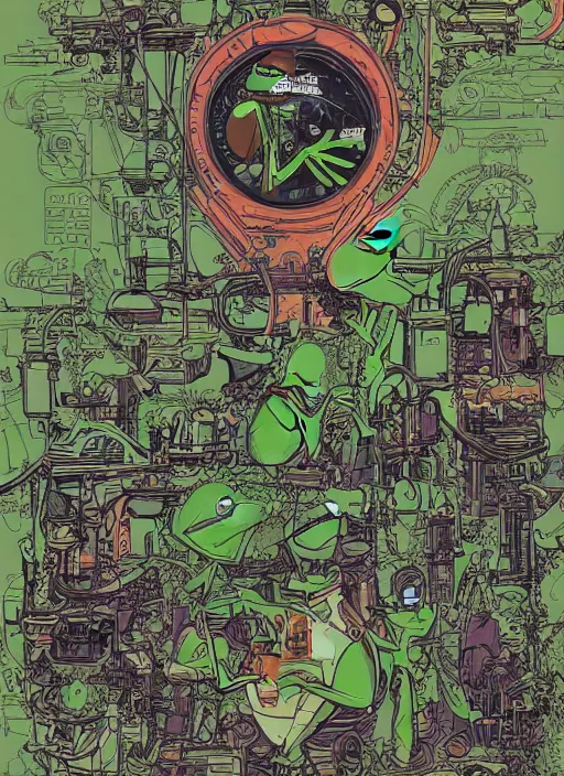 Image similar to Kermit the frog cutaway diagram, Kilian Eng, Dan Mumford, detailed