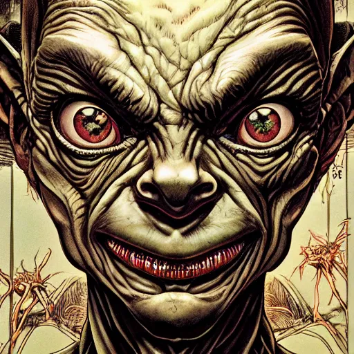 Image similar to portrait of gollum, symmetrical, by yoichi hatakenaka, masamune shirow, josan gonzales and dan mumford, ayami kojima, takato yamamoto, barclay shaw, karol bak, yukito kishiro