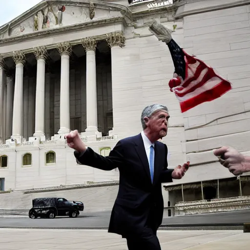 Image similar to jerome powell fighting himself in front of congress