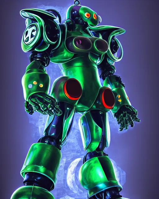 Prompt: Nintendo's Luigi as a Mecha, hyperdetailed, full body, LED effects, professional paint job, distressed paint, dynamic low angle shot, photoreal, caustics, octane render, redshift render, Vray render, all in focus, unreal engine, post processing, ultra detailed, trending on artstation