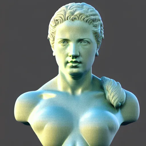 Image similar to 3 d sci - fi cgartist rendering of a hyper realistic marble greek statuary bust floating at the vast pulsating interdimensional fractal space portal at the psychedelic vaporwave event horizon directed by col price, trending on artstation