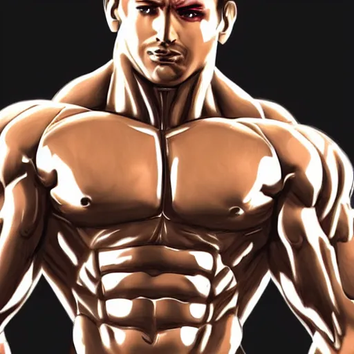 Image similar to a realistic detailed photo of a bodybuilder who is also a male android, Chris Redfield, shiny skin, posing robotically. blank stare