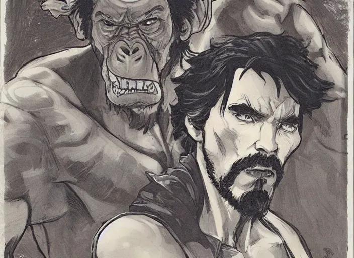 Prompt: a highly detailed ( ( ( ( ( gorilla ) ) ) ) ) portrait of stephen strange, james gurney, james jean