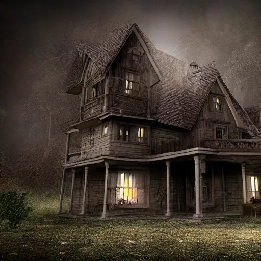 Prompt: scary fear horror highly detailed fog house foster render unreal