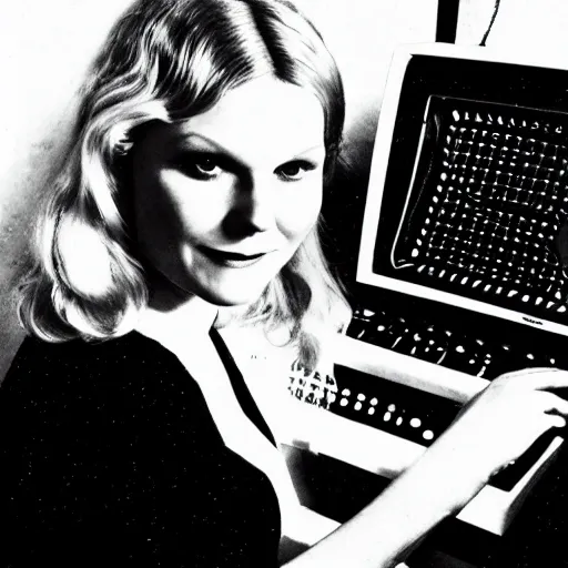 Image similar to 1-bit vintage computer portrait of kirsten dunst