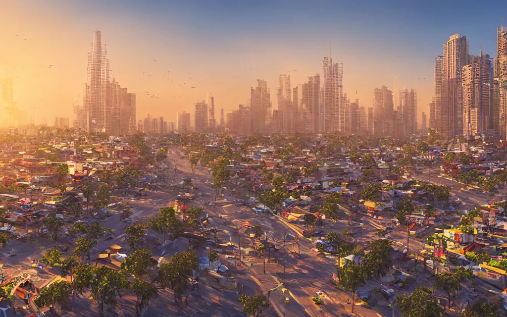 Prompt: professional digital artwork of indian city in the year 2 0 7 0, street view, coastline, golden hour, detailed, realistic, 4 k, 8 k