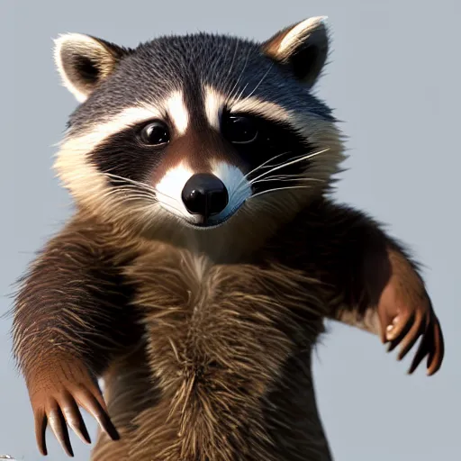 Image similar to raccoon, clash royal style characters, unreal engine 5, octane render, detailed, cinematografic, cinema 4 d