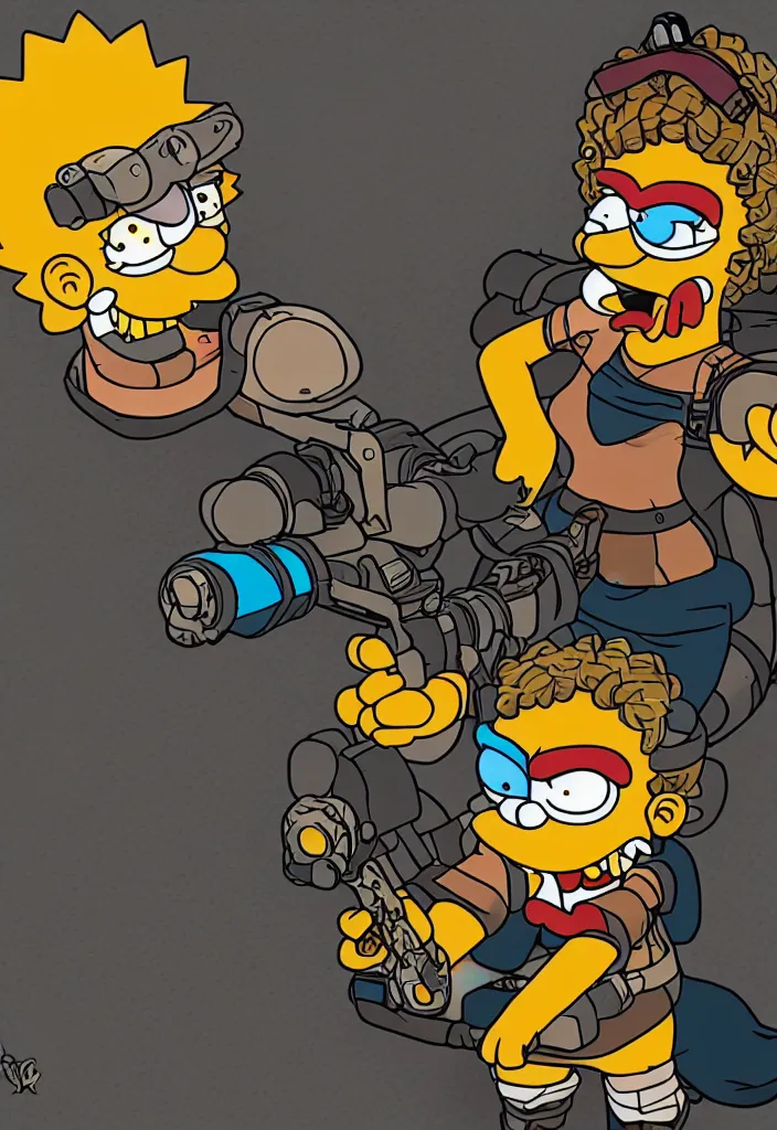 Image similar to Lisa Simpson Fury Road portrait, Borderlands screenshot 4k render