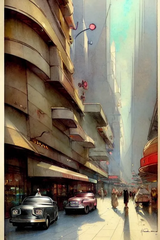 Prompt: ( ( ( ( ( 1 9 5 0 s retro future art deco city street design. muted colors. ) ) ) ) ) by jean - baptiste monge!!!!!!!!!!!!!!!!!!!!!!!!!!!!!!