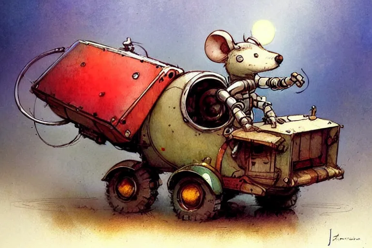 Image similar to adventurer ( ( ( ( ( 1 9 5 0 s retro future robot android mouse circus dumptruck. muted colors. ) ) ) ) ) by jean baptiste monge!!!!!!!!!!!!!!!!!!!!!!!!! chrome red