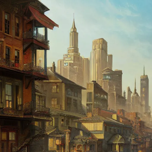 Image similar to beautiful color painting of a cityscape of an 1 8 0 0 s busy city, highly detailed, trending on artstation