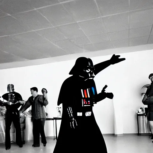 Prompt: Photography of Darth Vader dancing at a sock hop