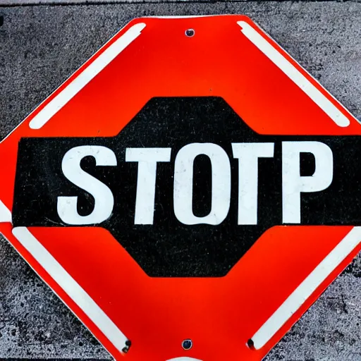 Image similar to stop sign in a dystopian city