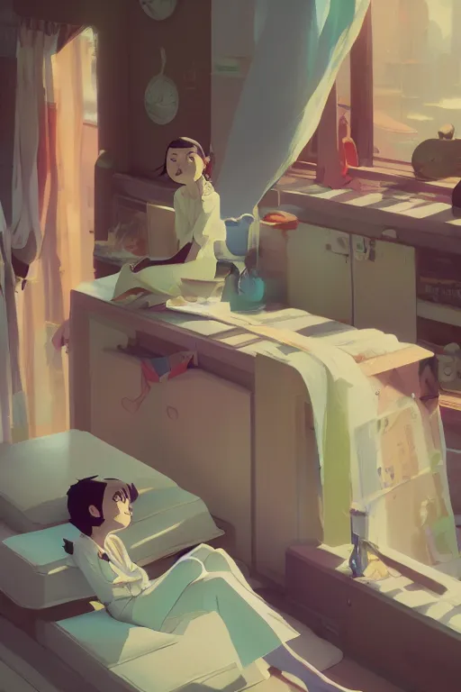 Image similar to she imagined a moment of pure bliss and everyone looked at her, cory loftis, james gilleard, atey ghailan, makoto shinkai, goro fujita, character art, exquisite lighting, clear focus, very coherent, plain background, dramatic painting