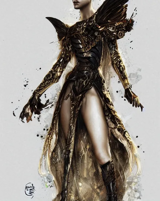 Prompt: photo of cara delevingne wearing butterfly dress by Alexander McQueen, concept art, raymond swanland, extreme detail, golden ratio, trending on artstation