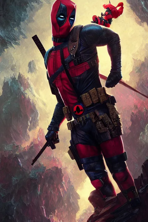 Prompt: Ryan Gosling as deadpool, no mask, fantasy, powerful, elegant, intricate, beautiful lighting, volumetric lighting, highly detailed, artstation, sharp focus, no cropping, by Stanley Artgerm Lau, greg rutkowski, thomas kindkade, alphonse mucha, loish, norman Rockwell